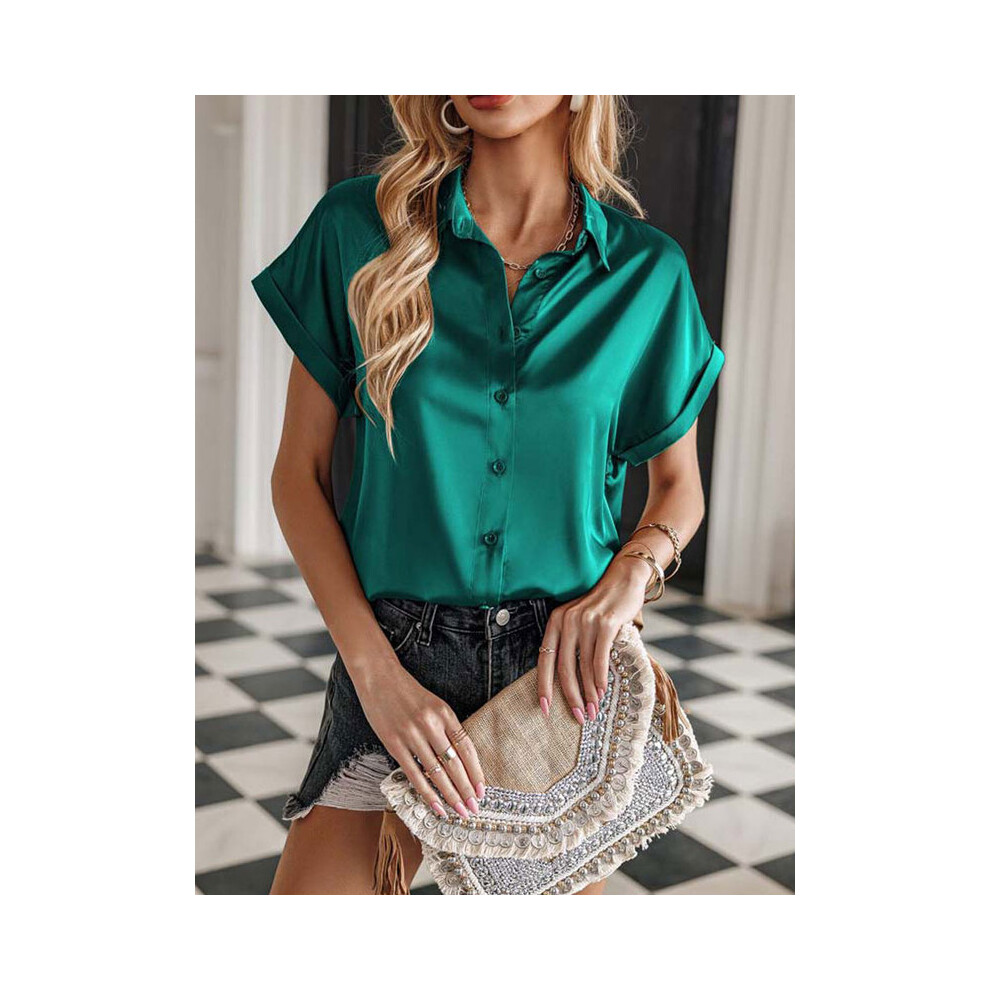 Maxpower (Green, Xxl) Summer Trend Fashion Women's Casual Elegant Satin Long Sleeved Shirt Office Women's Shirts And Blouses Slim Femal Clothes
