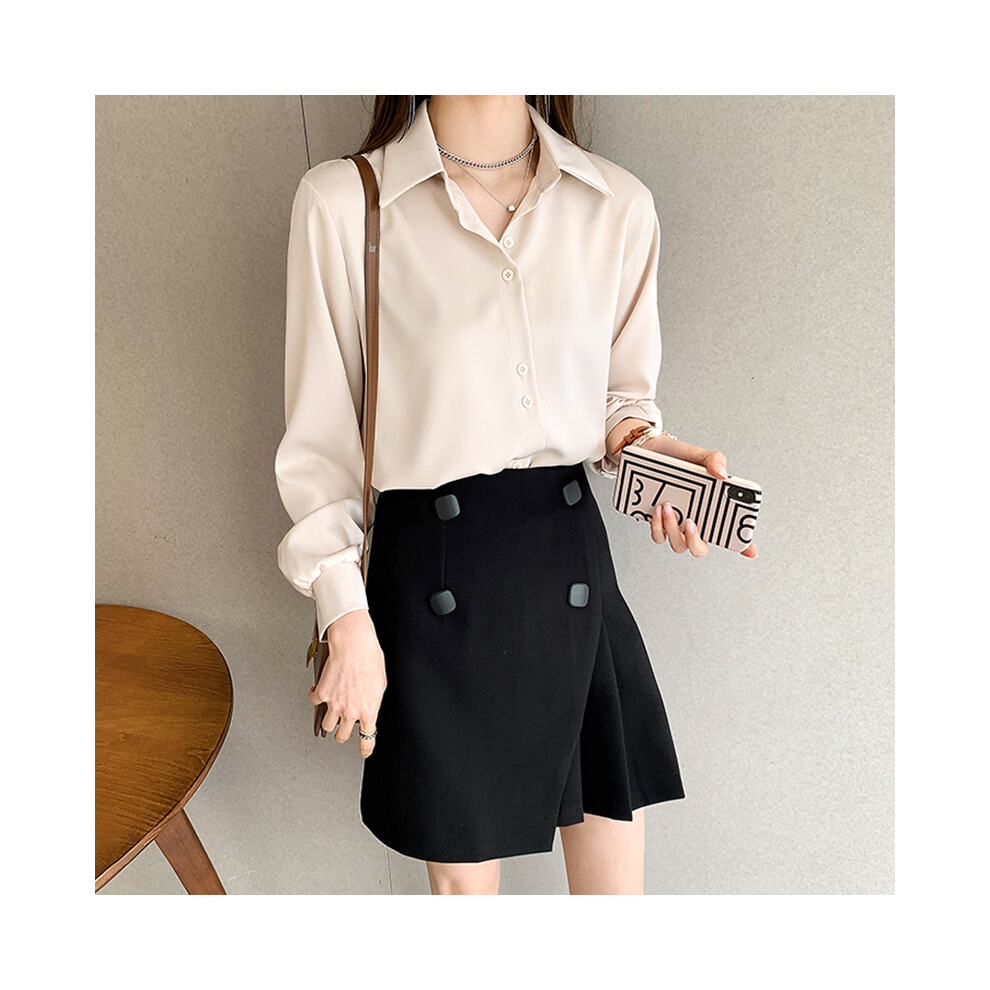 Maxpower (Apricot, Xxl) Plus Size Shirts Spring Summer Fashion Female Long Sleeve Loose Solid Blouse Tops Casual Chiffon Shirt Women Office Lady Shirts