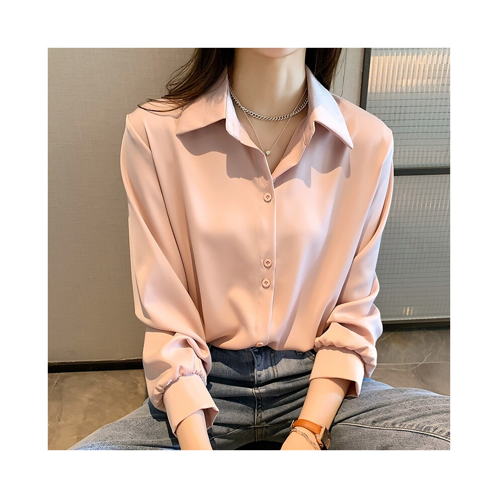 Maxpower (Pink, Xxl) Plus Size Shirts Spring Summer Fashion Female Long Sleeve Loose Solid Blouse Tops Casual Chiffon Shirt Women Office Lady Shirts