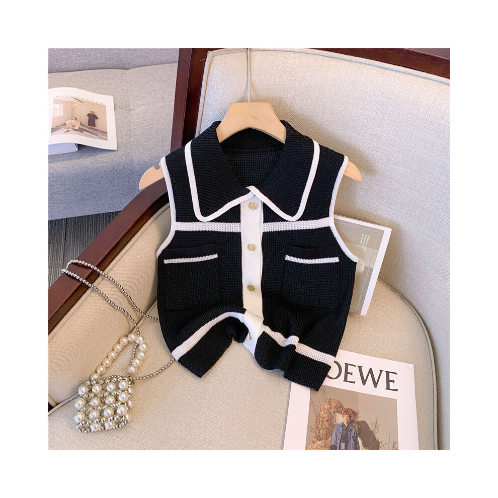 (black, L) Ladies Fashionable Polo-Neck Knitting Top Tee Summer Korean Temperament Sleeveless Tank Top Women Clothes Fashion Slim Top Tee