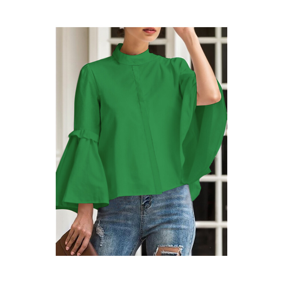 (Green Blouse, L) Krisstargirls Fashion Woman Shirts Clothing  Spring Summer Long Flared Sleeves Solid Color Womens Elegant Tops and Blouses