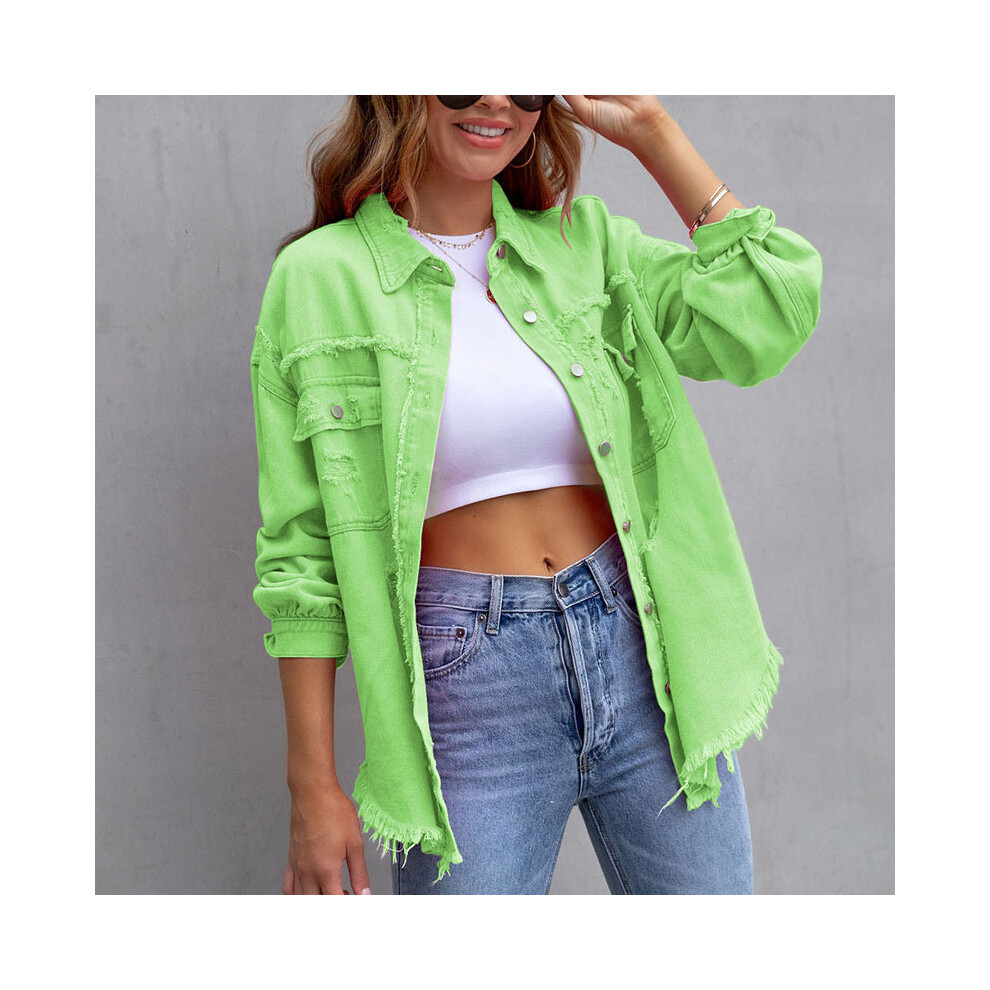 (QU411-8, 2XL) Solid Casual Loose Denim Shirts For Women Autumn Vintage Women's Oversized Shirts And Blouses Fashion Youth Female Tops