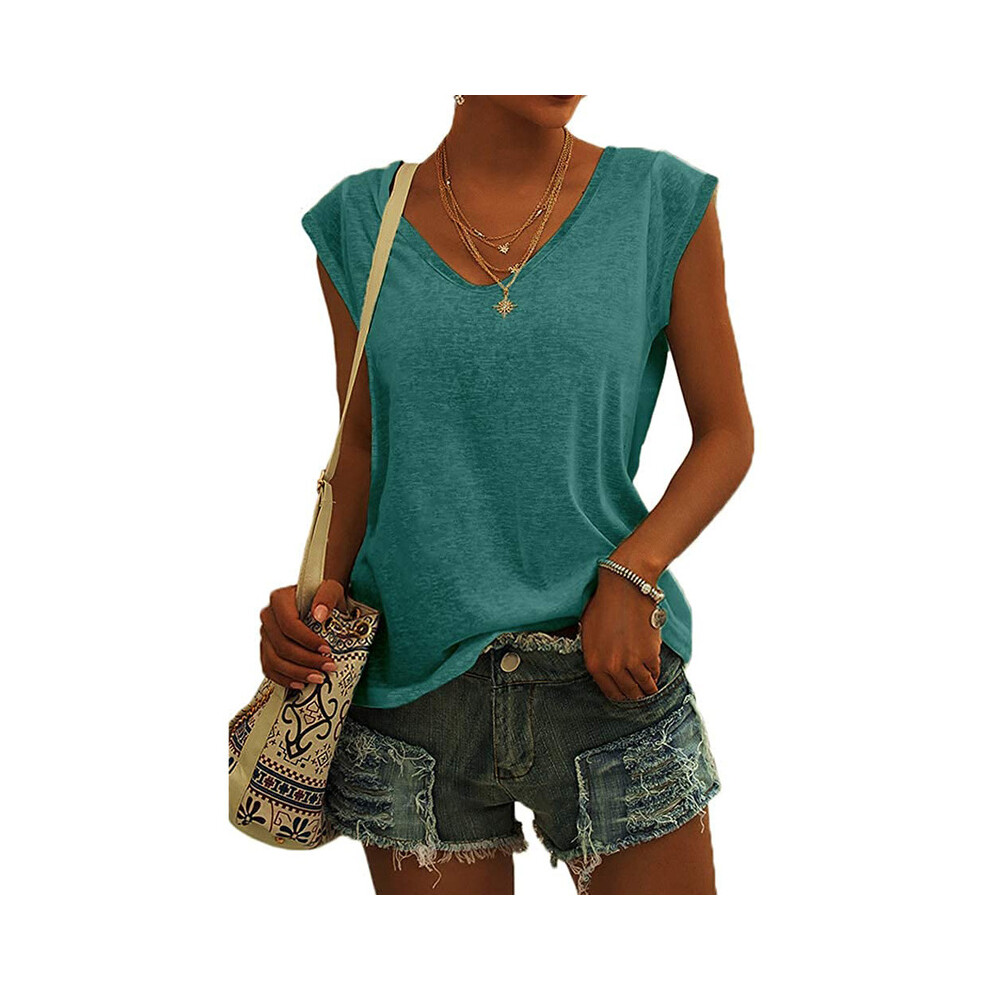 (A3KLCZ5711218, L) Women's Sleeveless T-Shirt Casual Loose Fit Tank Tops Basic Tank Tops Fashion Beach Ladies Summer Tops Cap Short Sleeve Tees