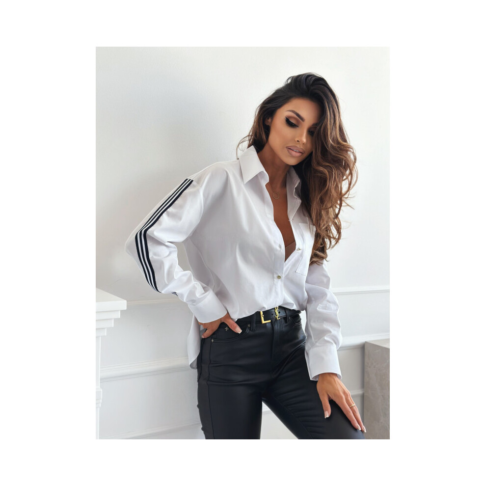 (black, L) Autumn Fashion Striped Print Shirts & Blouses Women Office Elegant Long Sleeve Button Shirts Casual Loose Blusas Tops Femme