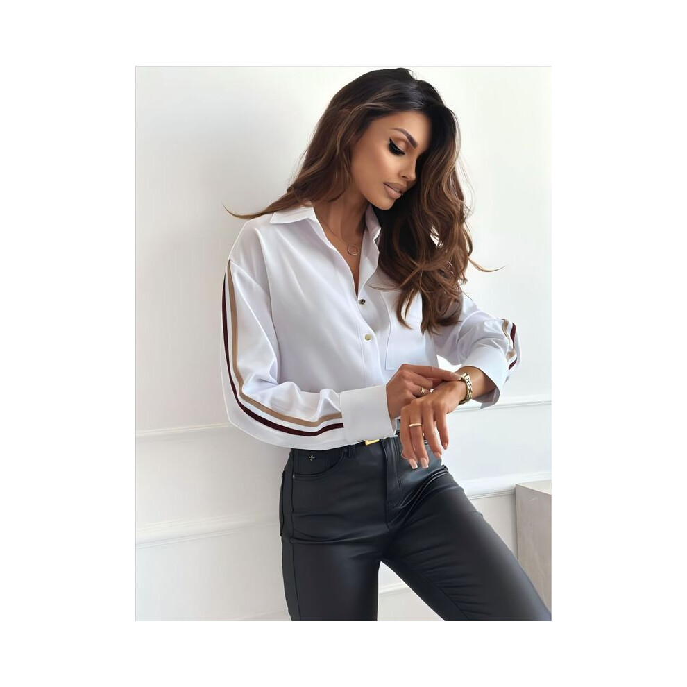 Maxpower (Khaki, Xl) Autumn Fashion Striped Print Shirts & Blouses Women Office Elegant Long Sleeve Button Shirts Casual Loose Blusas Tops Femme