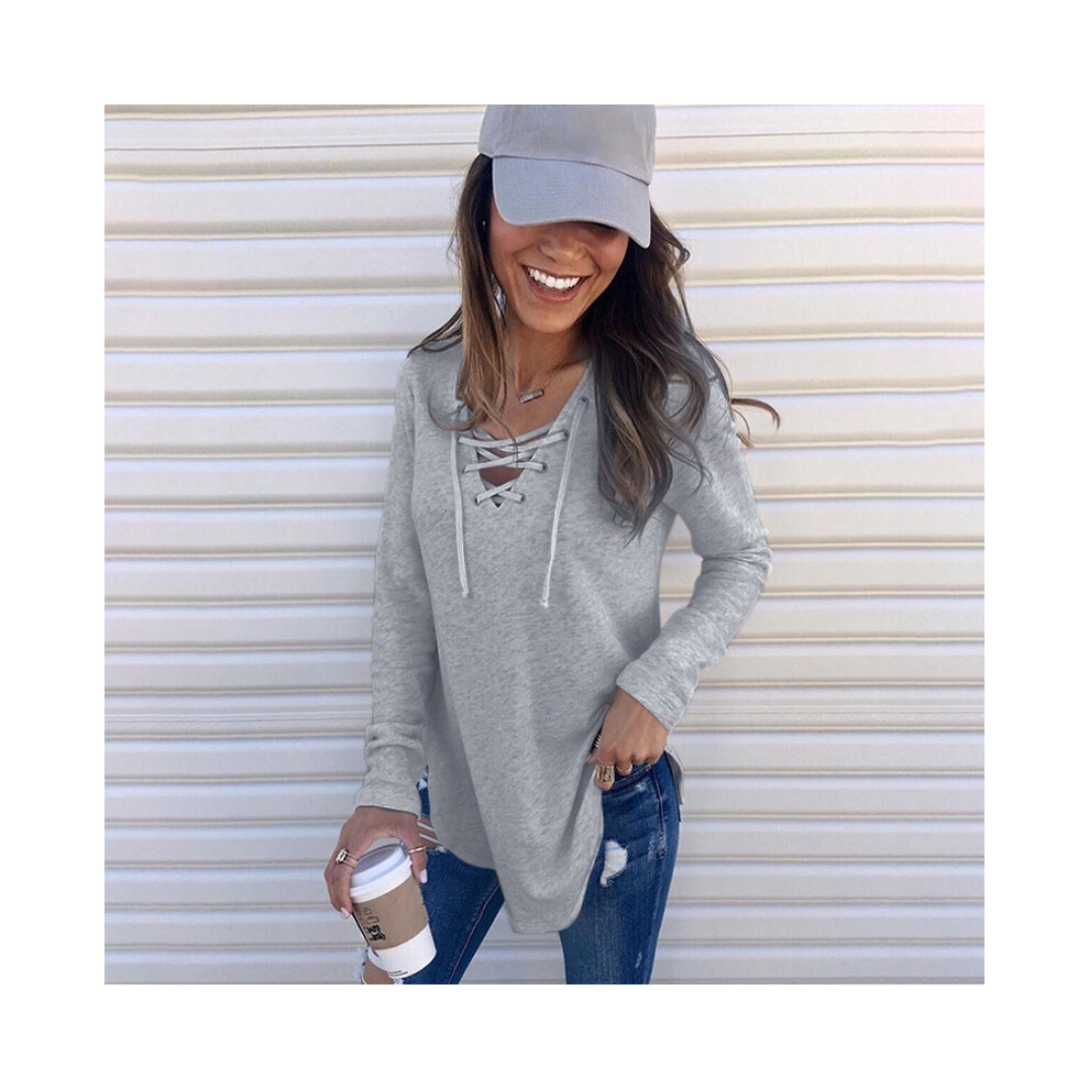 Maxpower (L, Dark Gray) New Popular Solid Color V-Neck Strap Loose Top T-Shirt