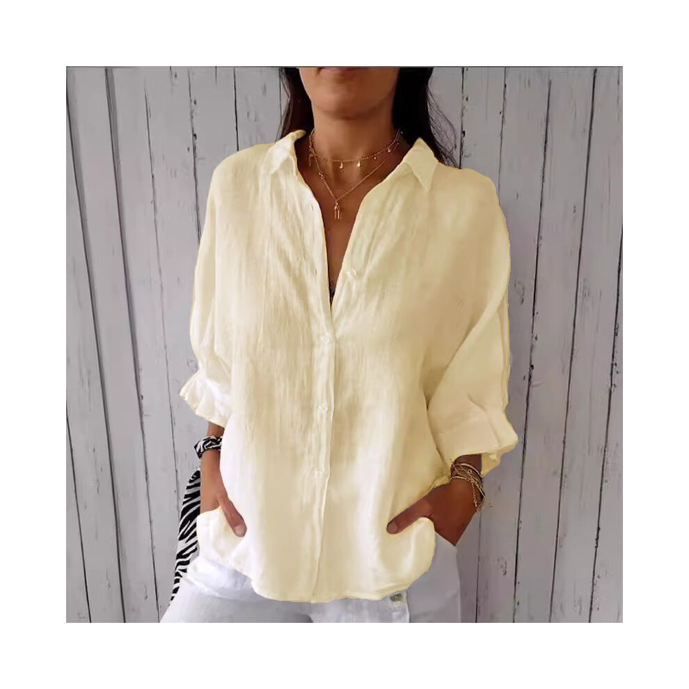 (10, XXL) Blusas Para Mujer Cotton Linen Women Shirt Black Turn-Down Collar Lace Up Loose Blouses Female Casual Trendy Ladies Clothes