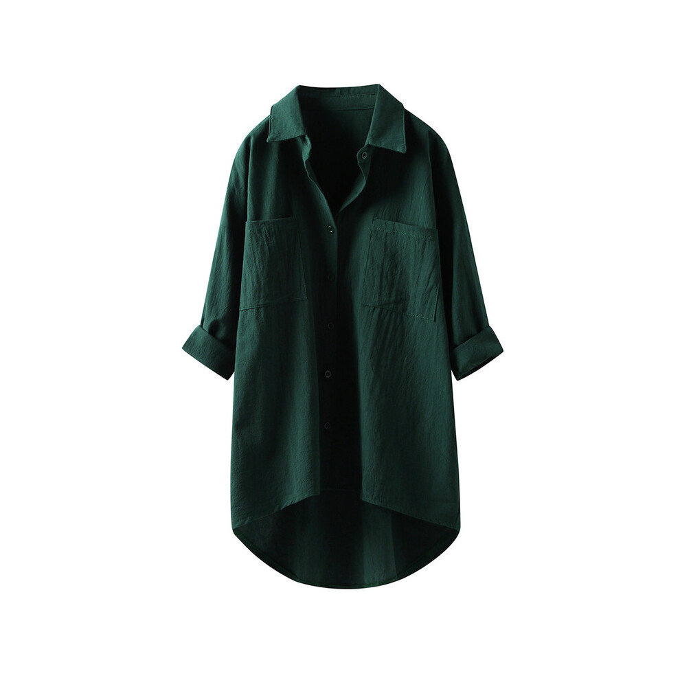 (army green, L) New Oversized Fashion Women Shirts Ladies Tops Summer Button Up Shirt Casual Cotton Linen Long Sleeve White Top Blusas Mujer