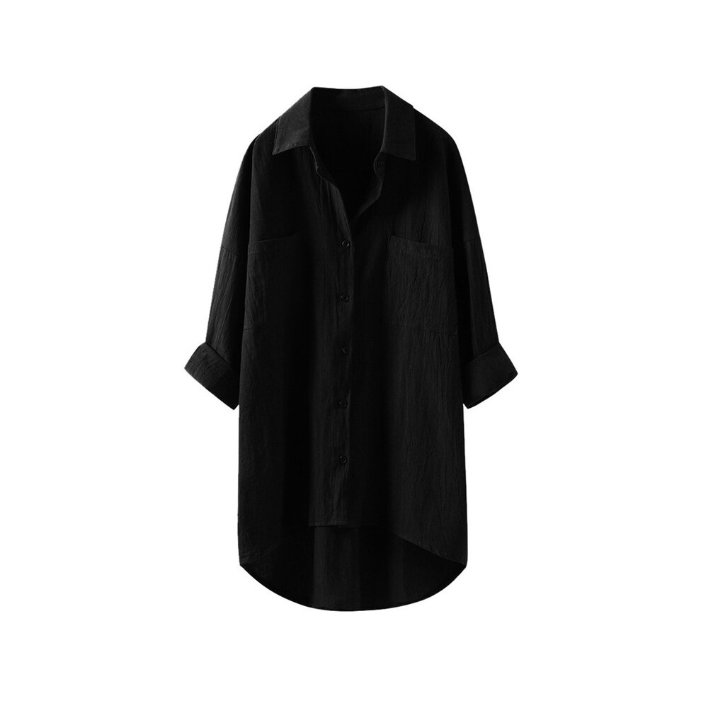 (black, XXXL) New Oversized Fashion Women Shirts Ladies Tops Summer Button Up Shirt Casual Cotton Linen Long Sleeve White Top Blusas Mujer