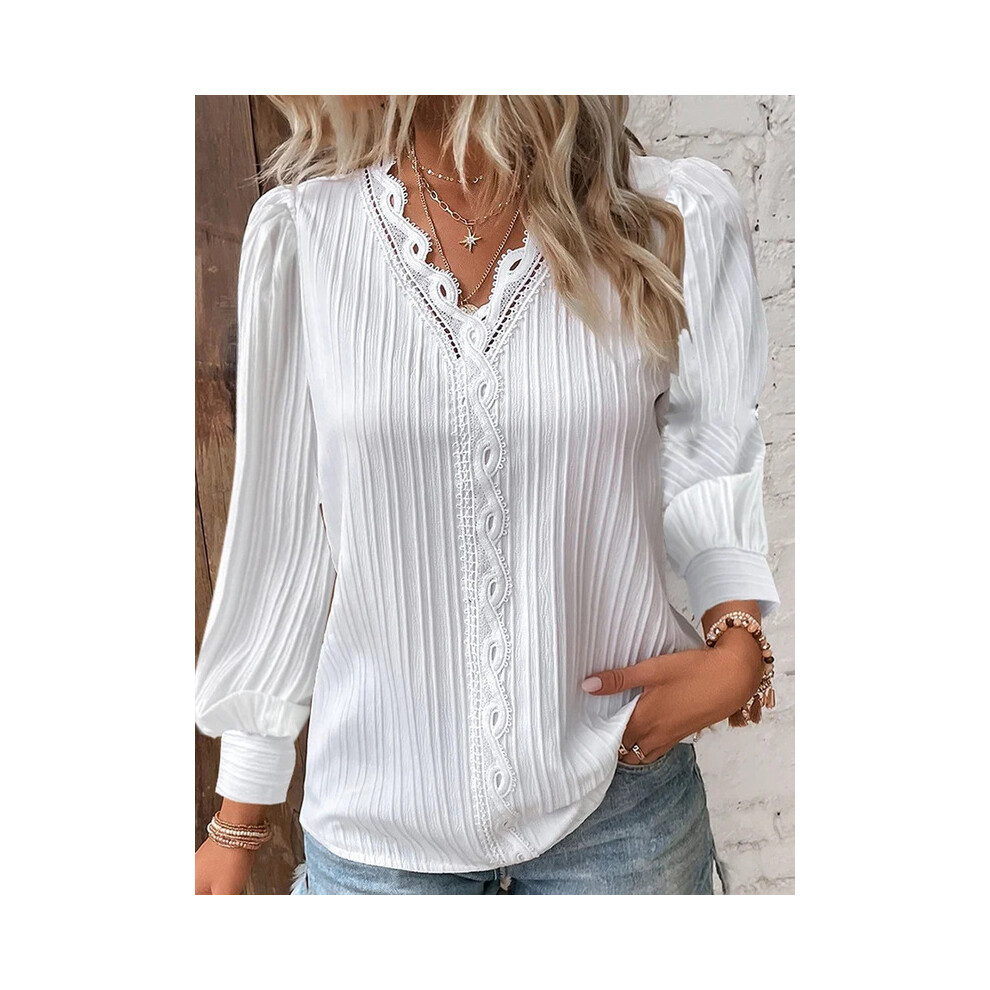 Maxpower (Long- White, Xl) Fashion V-Neck Patchwork Tops Women Clothing Harajuku T-Shirts Blusas Elegant Tshirt Ropa Mujer Casual Y2k Top Tee Streetwear