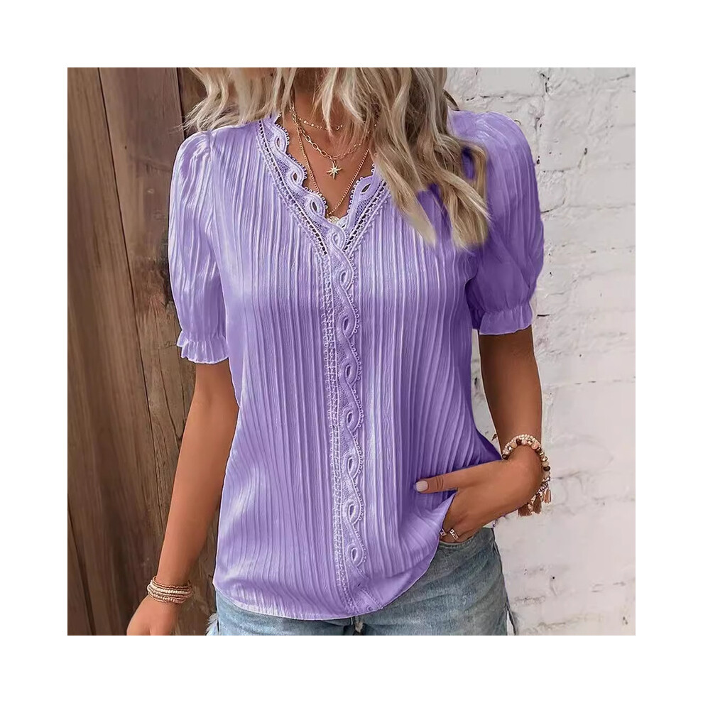 Maxpower (Short- Purple, Xl) Fashion V-Neck Patchwork Tops Women Clothing Harajuku T-Shirts Blusas Elegant Tshirt Ropa Mujer Casual Y2k Top Tee Streetwear