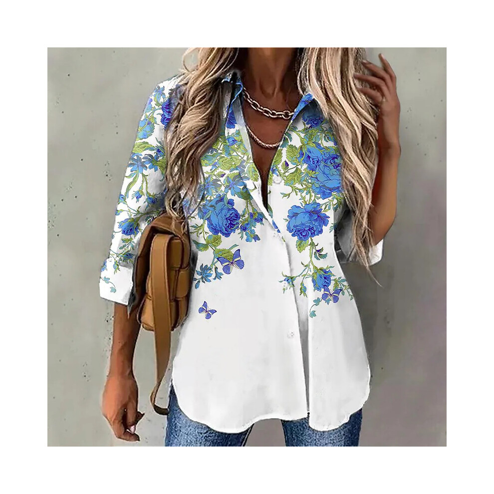 Maxpower (Sky Blue, 4XL) Spring And Autumn Women's Shirts Loose Fashion Large Size Shirts Women's Casual Long Sleeve Ladies Tops