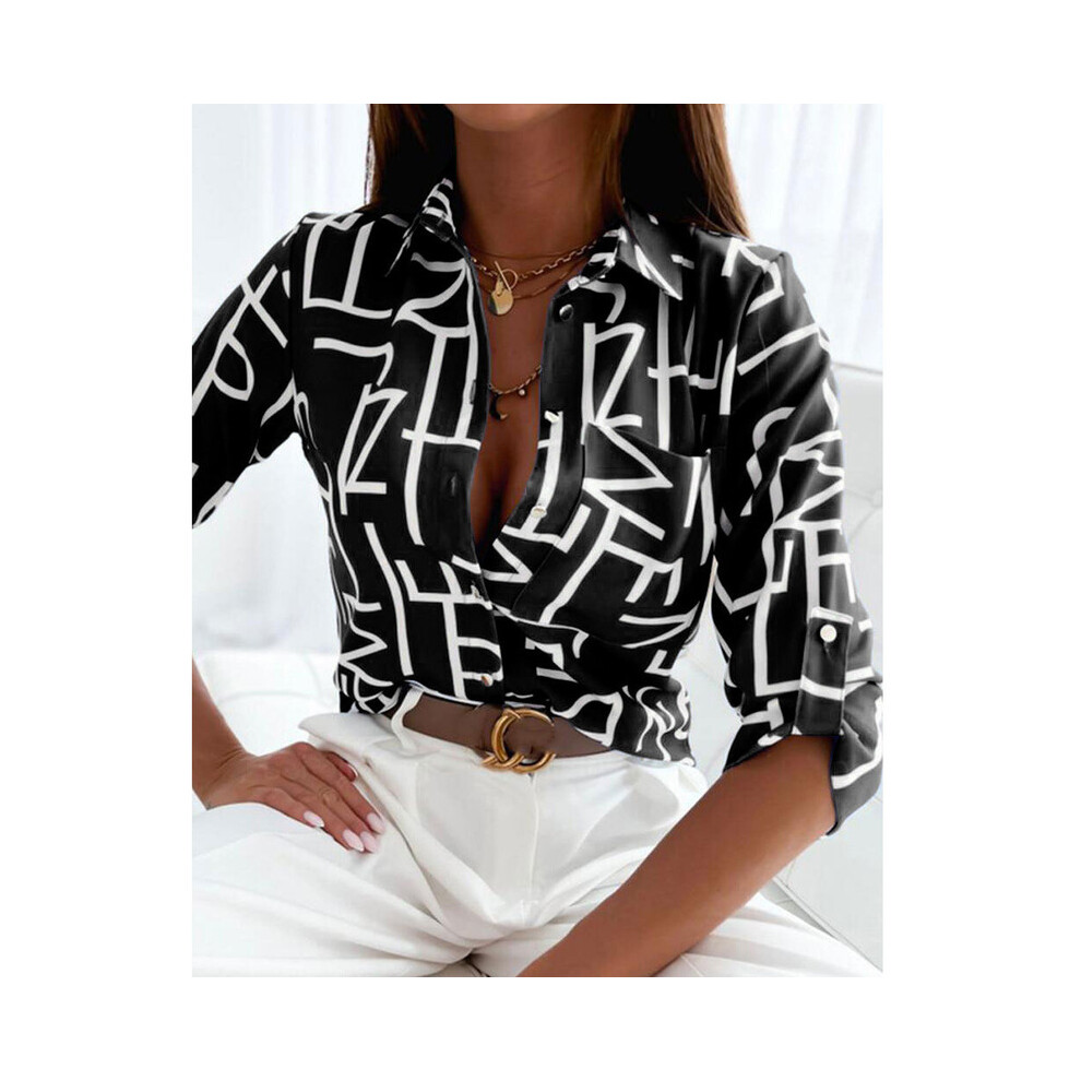 (36, L) Fashion Women's Shirts & Blouses,Green Elegant Stripes Print Shirt, Spring & Summer Plus Size Female Clothing Blouse Tops