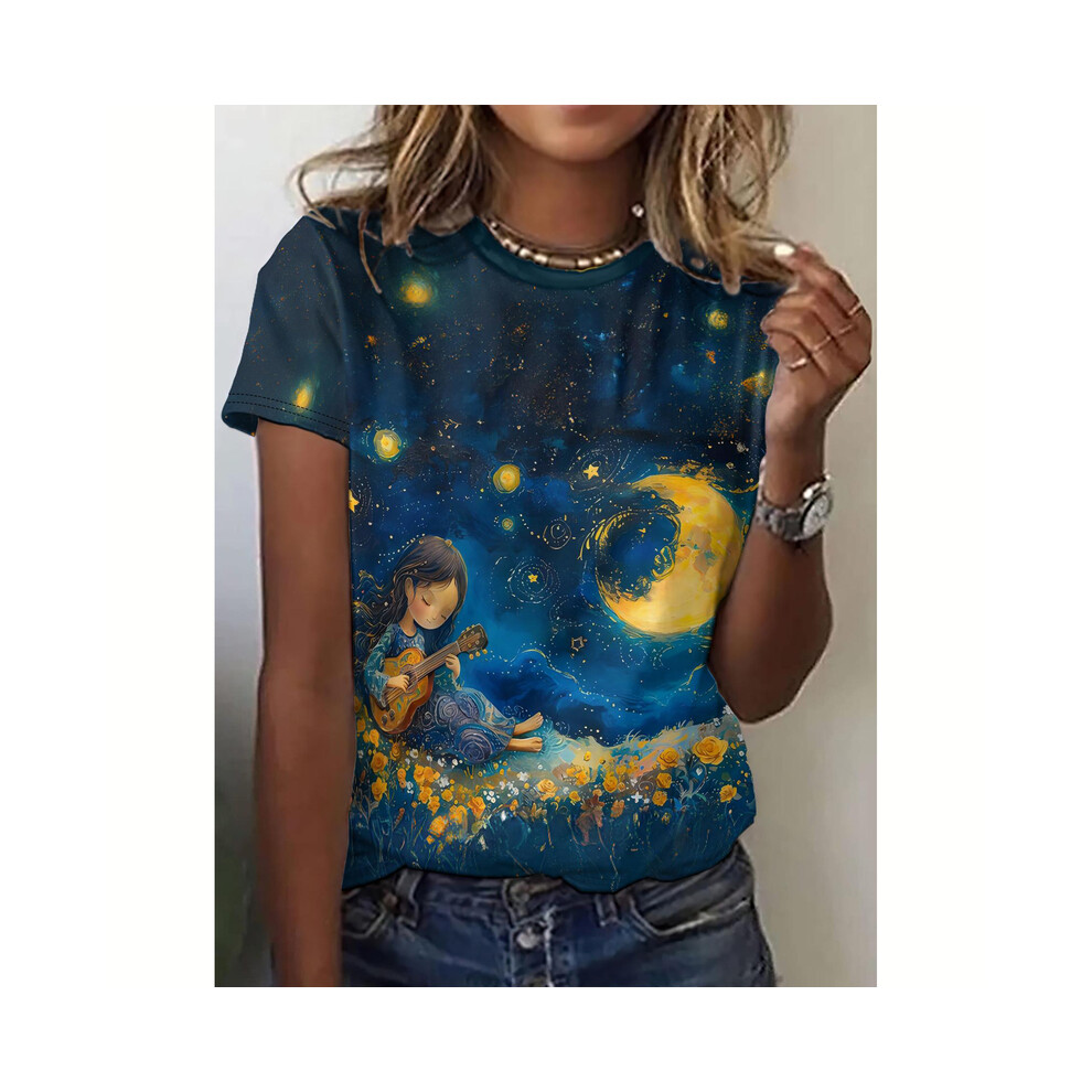 (ETD88B20251914V, XXL) Summer Cute Girl 3D Print T-shirts Women Streetwear Casual Fashion Art Style Y2k Short Sleeve T Shirt O-neck Tees Tops Clothing