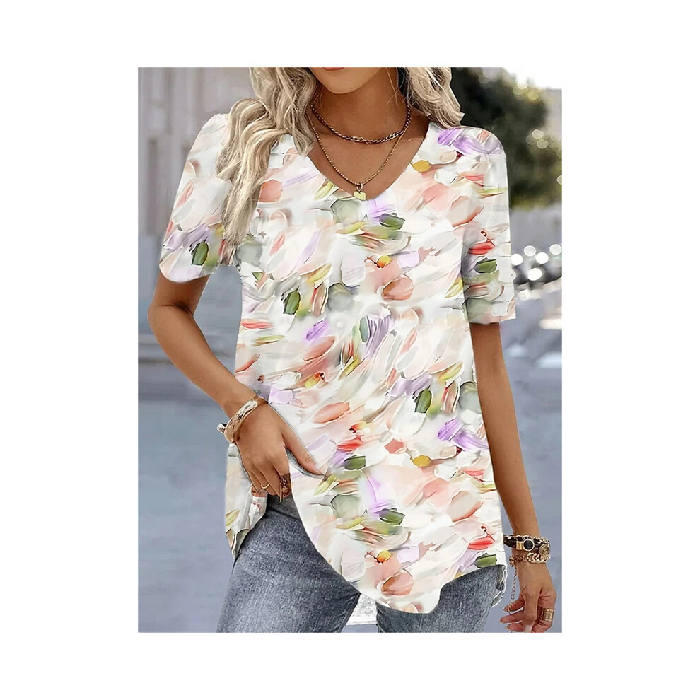 (AMTLCH122913496, 4XL) New Women's T-Shirt Summer V-Neck Tee Loose Casual Top Stripes Funny Printed Female Clothing Streetwear Women Pullover T Shirts
