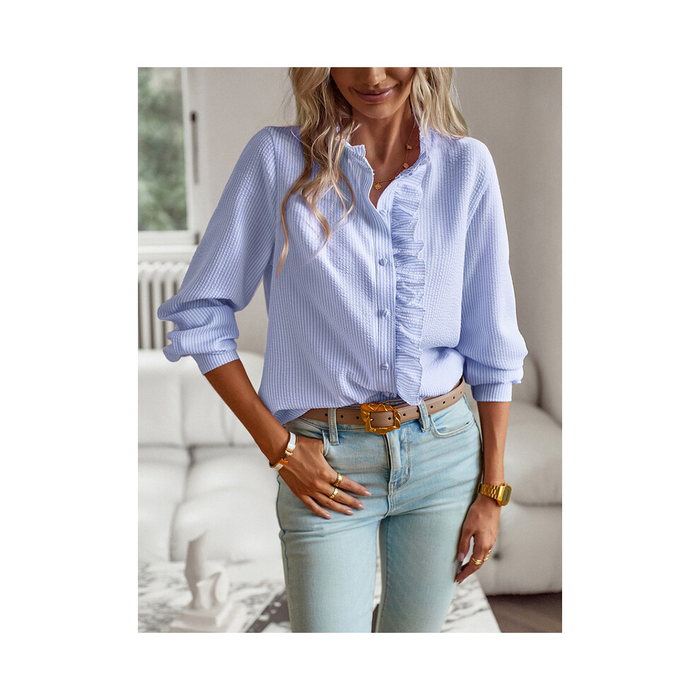 (Blue, L) Fashion New Women Elegant Office Shirt,Long Sleeve Top Causal Comfort Simple Shirt,Shirts & Blouses,Tops For Women,Women Clothes