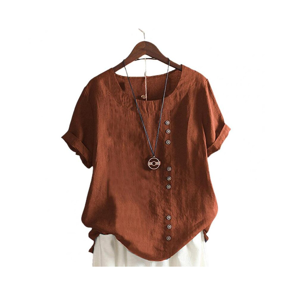 (Brown, L) Summer Knit Retro Oversize T-shirt Large Casual Loose Cotton Short Sleeve Tops Elegant Leisure Shirts for Women Clothes