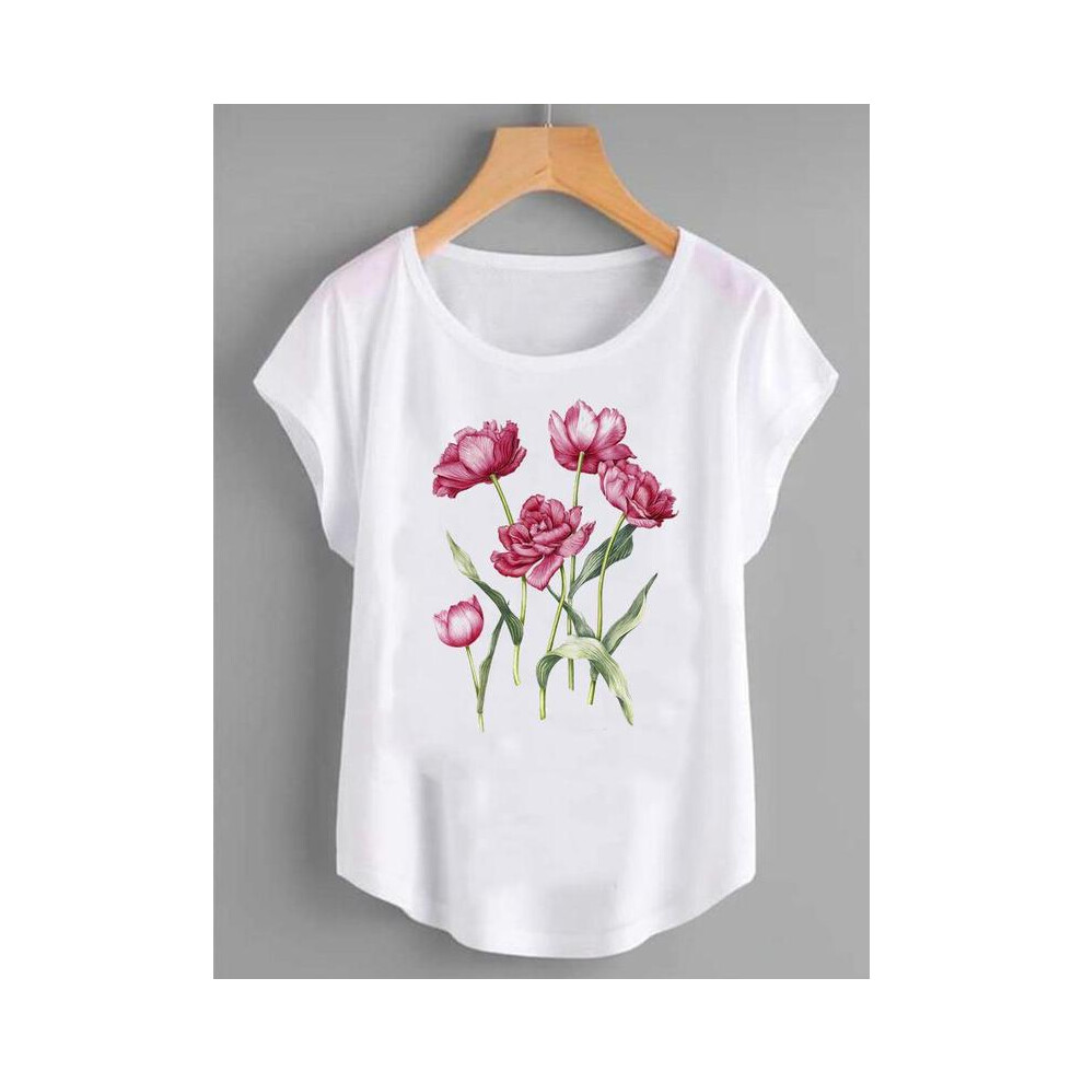 (FYA30196, 5XL) Fashion Shirt Female Flower 90s Cute Trend Graphic T Top Women Print Summer T-shirts Clothing Short Sleeve Cartoon Tee T-Shirt