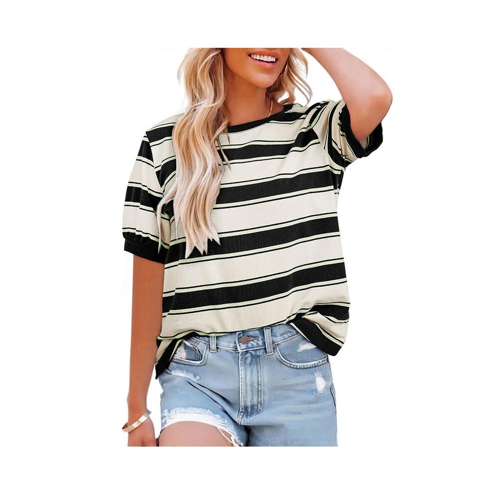 (BKK080-3, XL) Casual Loose Striped Blouses For Women Fashion  Summer Vintage Women's Oversized Shirts And Blouses Elegant Youth Female Top