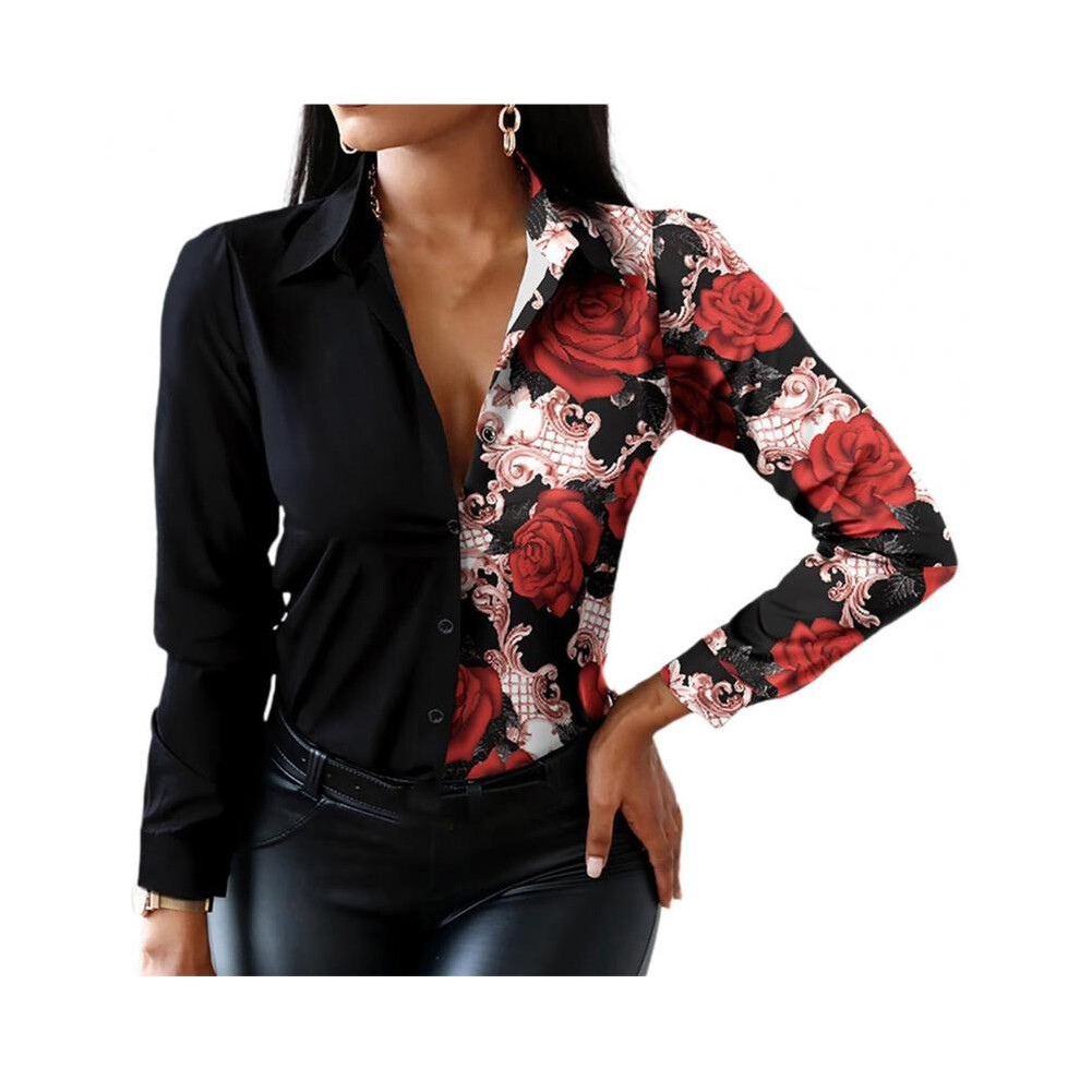 Maxpower (Red, 2XL) Office Lady Shirt Leopard Single Breasted Spring Autumn Temperament Lapel Blouse For Daily Wear
