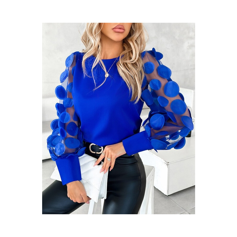 (style1, XL) Summer and Autumn fashionable Solid Color Lace long sleeved round neck Tops blouse shirt for women