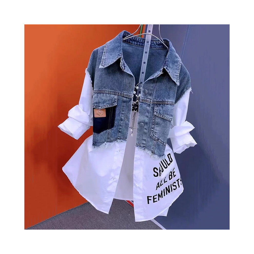 (colour 1, M) New Splicing Denim Jacket Women Spring Autumn Korean Fashion Denim Shirt Ladies Tops Casual Jean Coat Female Windbreaker