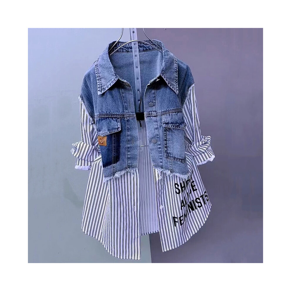 (colour 2, XXXL) New Splicing Denim Jacket Women Spring Autumn Korean Fashion Denim Shirt Ladies Tops Casual Jean Coat Female Windbreaker