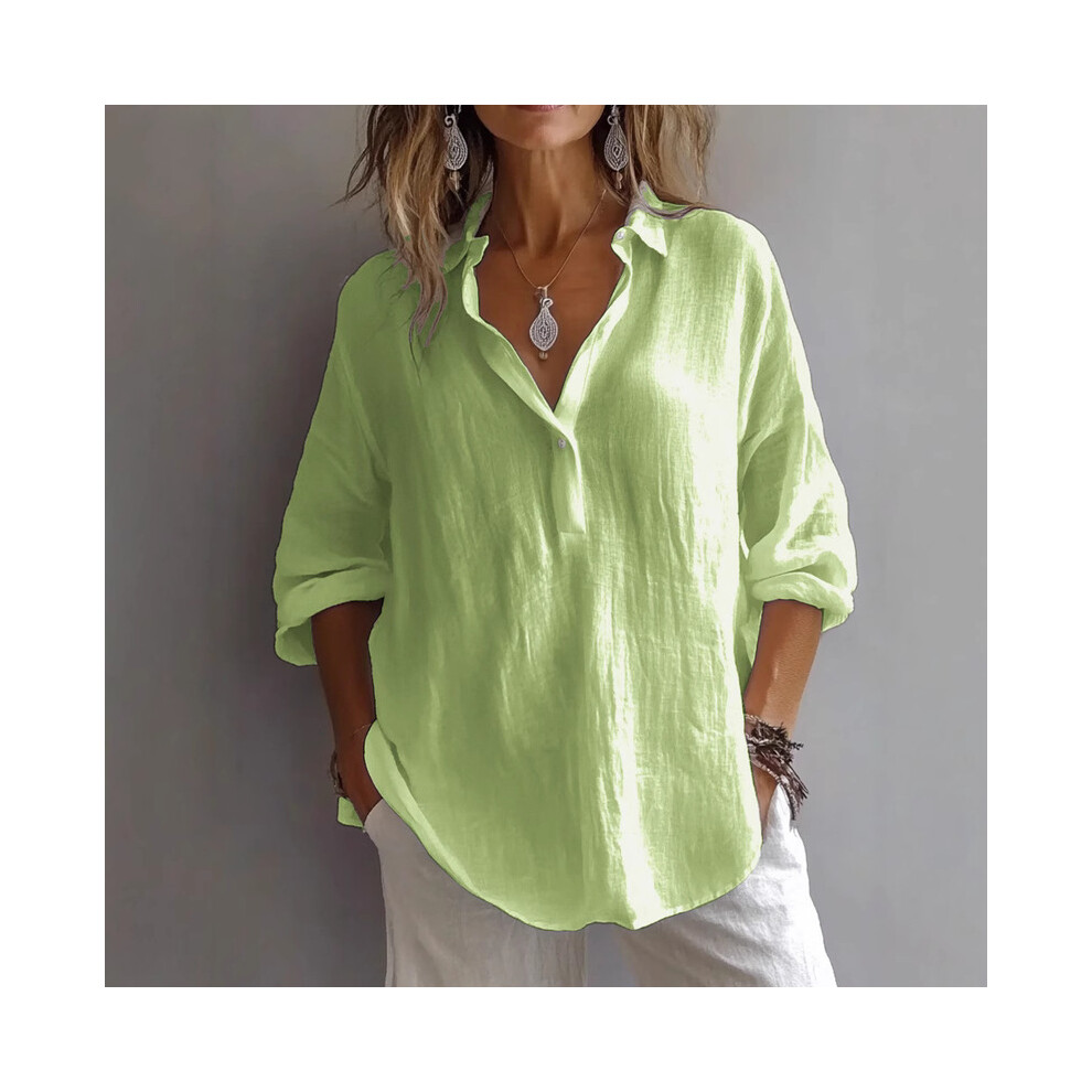 (green, L) For Women Casual Solid Top Shirt Spring Autumn Fashion Elegant Long Sleeve Cotton Linen Top Office Casual Shirts Women Clothes