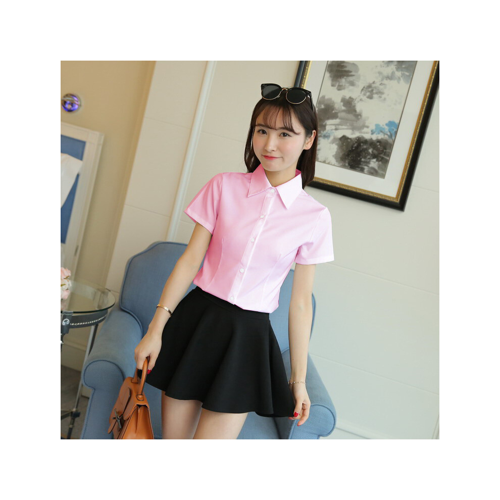 Maxpower (T0033pink, Xl) Korean Fashion White Shirt Women's Cotton Blended Ladies Shirt Long Sleeve Top Autumn Student Shirt Basic Women's Top