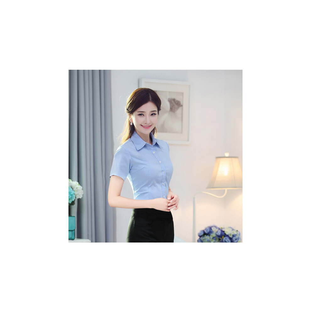 Maxpower (T0033skyblue, M) Korean Fashion White Shirt Women's Cotton Blended Ladies Shirt Long Sleeve Top Autumn Student Shirt Basic Women's Top