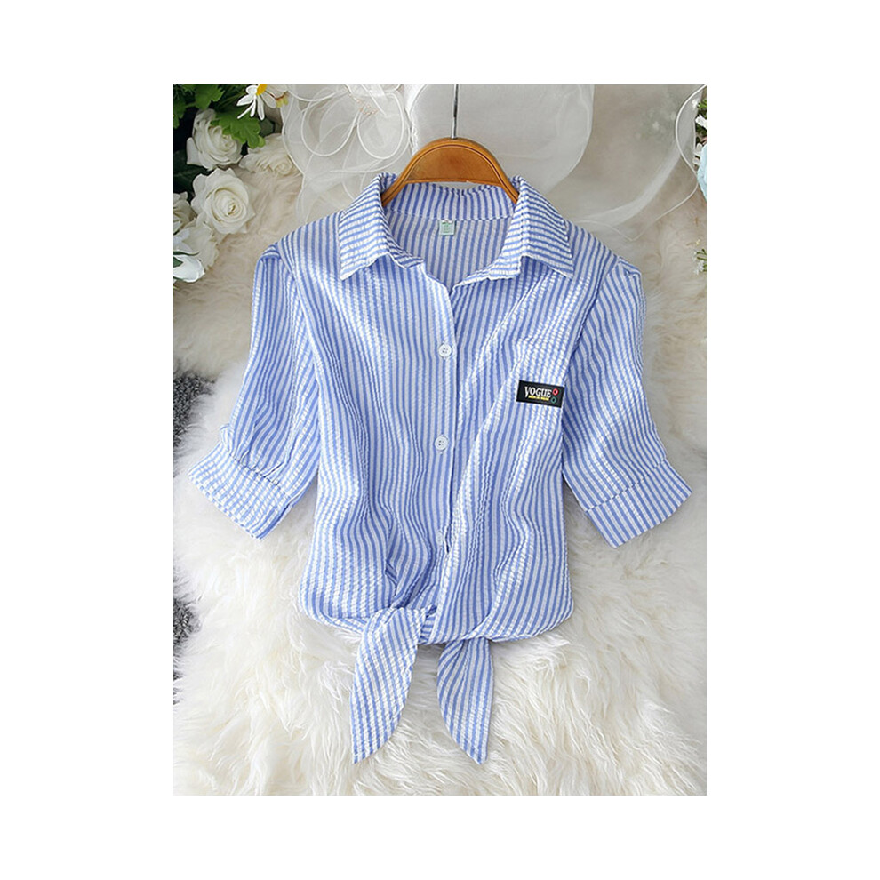 (Blue, XXXL) New Womens Tops Fashion  Women Summer Chiffon Blouse Short Sleeve Casual Shirt White Ropa Mujer Blusas Feminino