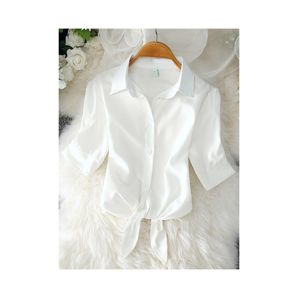 (White, S) New Womens Tops Fashion  Women Summer Chiffon Blouse Short Sleeve Casual Shirt White Ropa Mujer Blusas Feminino