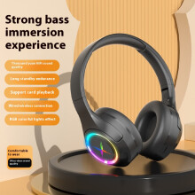 (Black) 2025 new Bluetooth headset headset wireless plug-in card noise-cancelling e-sports game ultra-long battery life luminous mobile phone
