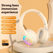(Off white) 2025 new Bluetooth headset headset wireless plug-in card noise-cancelling e-sports game ultra-long battery life luminous mobile phone