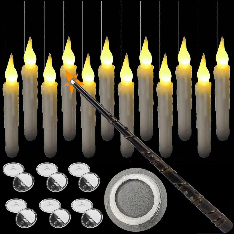 Fitville White (Warm Flash, One Size) 12 Floating Candles, Led Flameless Candles With Magic Wand Flicker, Perfect For Christmas/Wedding/Party