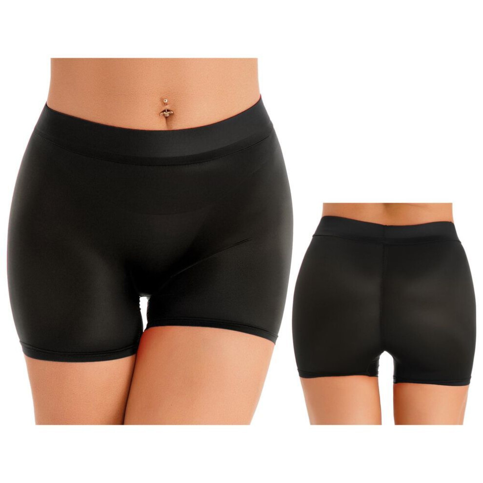 (black, One Size) Womens Semi See-through Shorts Glossy Stretchy Low Rise Short Pants Underwear Nightwear