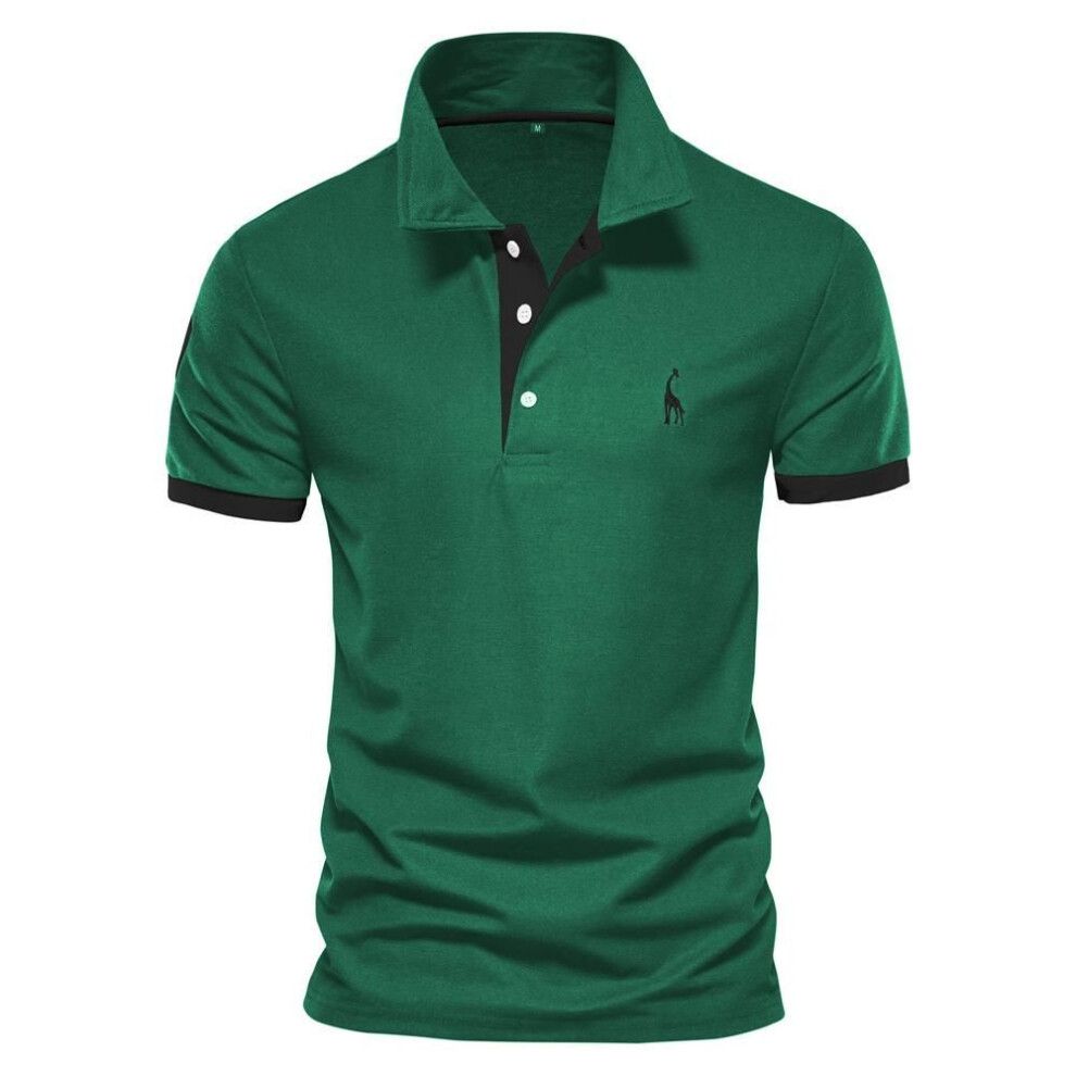 (green, XXL) Summer Short-sleeved T-shirt Men&apos;s Polo Business Casual Polo Shirt Men&apos;s Slim Fashion Men&apos;s Polo Cotton High-quality T-shirt Simple Out