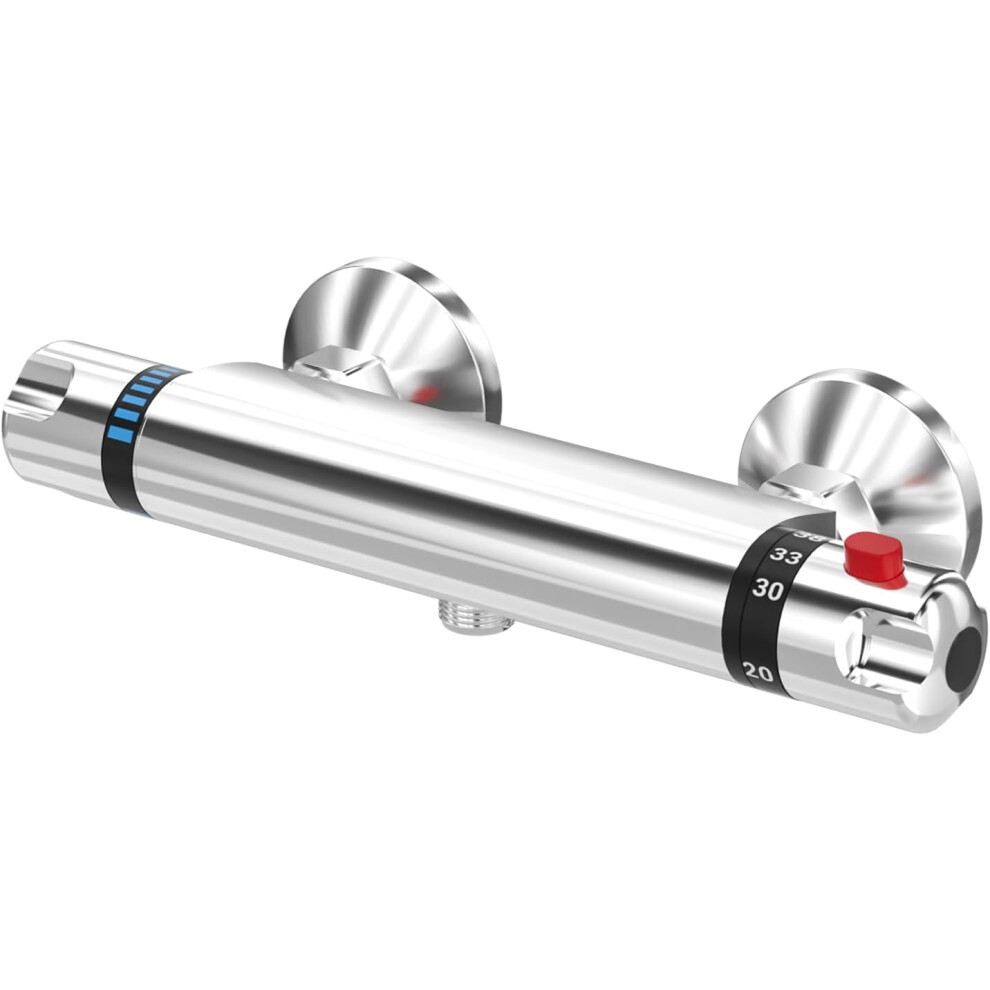 (Classic Shower Mixer - Wall) Thermostatic Shower Mixer Bar Round Wall Mounted Bath Shower Mixer Valve Anti Scald Tap Hot Cold Water Mixer Intelligent Constant Temperature