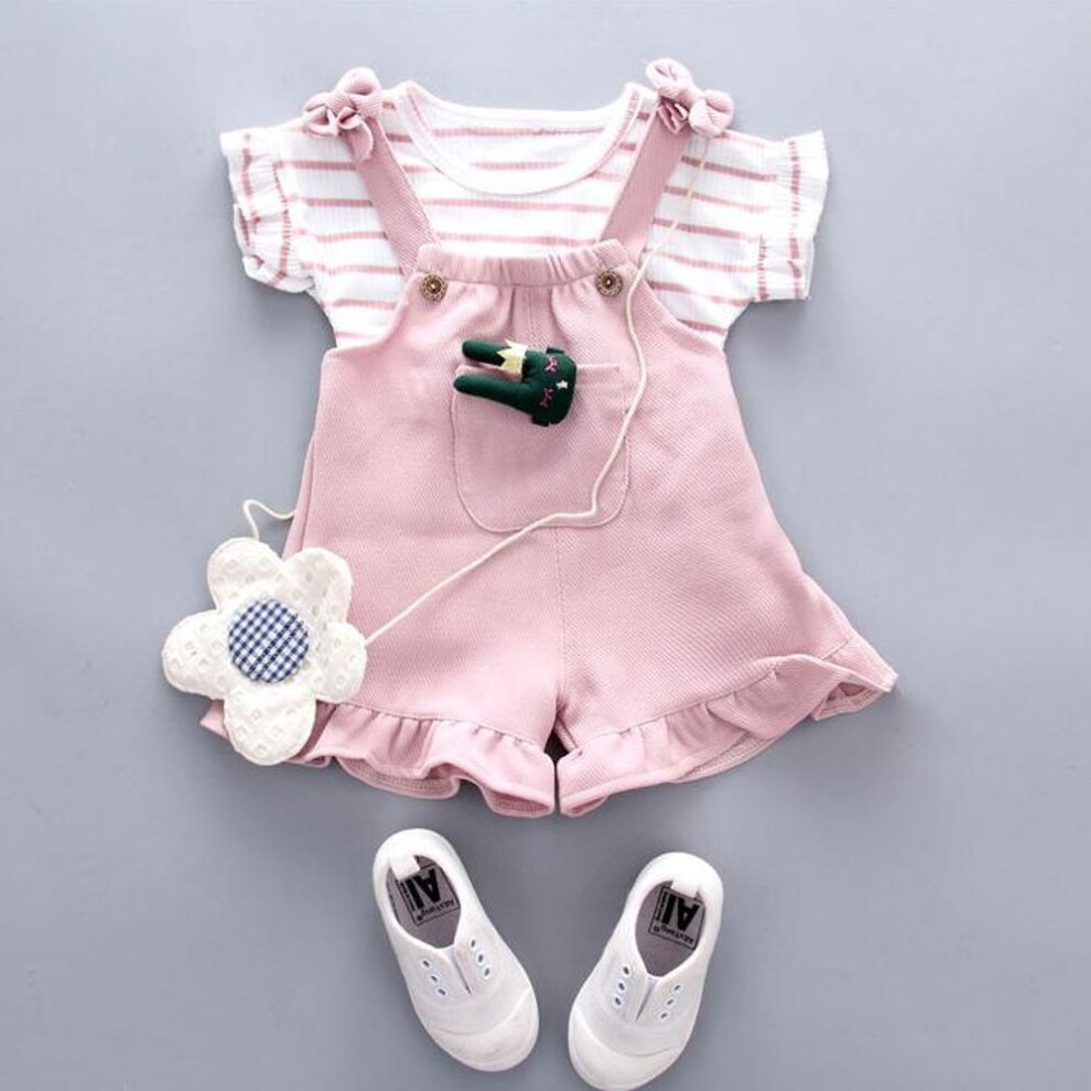 (pink, 120) Girls&apos; Summer Wear Korean Girls&apos; Two Piece Set of Children&apos;s Clothing Short Sleeve Suit 0-1-2-3 Years Old Children&apos;s Clothing