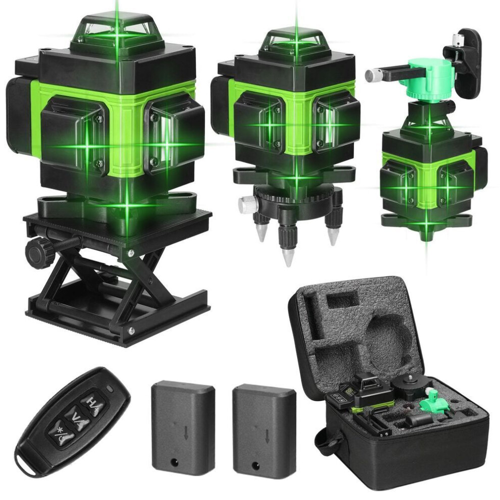 (green, US Plug) Multifunctional 4d 16 Lines Laser Level 3 Degrees  Self-leveling Machine Usb Rechargeable Lithium Battery