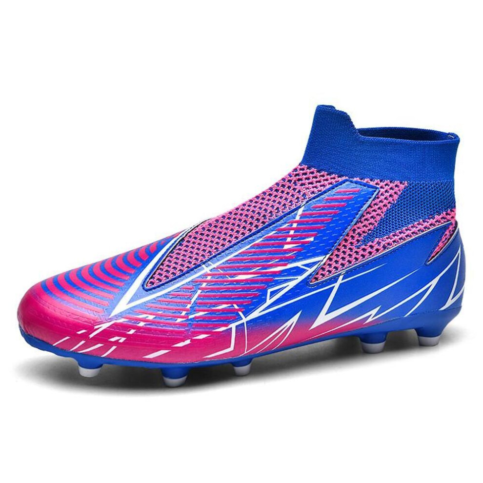 (blue, 44) Men Football Boots Long Spikes High Ankle Soccer Shoes AG/TF Kids Outdoor Grass Cleats Soccer Boots Training Sport Football Shoes