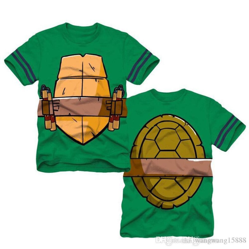 (green, M) Turtle Cosplay 3D Printed Personality Street Hip Hop Fun Men&apos;s And Women&apos;s Round Neck Short Sleeve Children&apos;s Casual T-shirt Top
