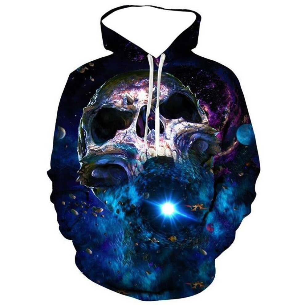 (blue, S) Cool 3D Skull Hoodies Unisex Casual Personality Hoodie Sweatshirts For Men
