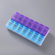 (As show, One size) Extra Large Pill Organizer 2 Rows 14 Grids Weekly Pill Box Medicine Tablet Dispenser Portable Pill