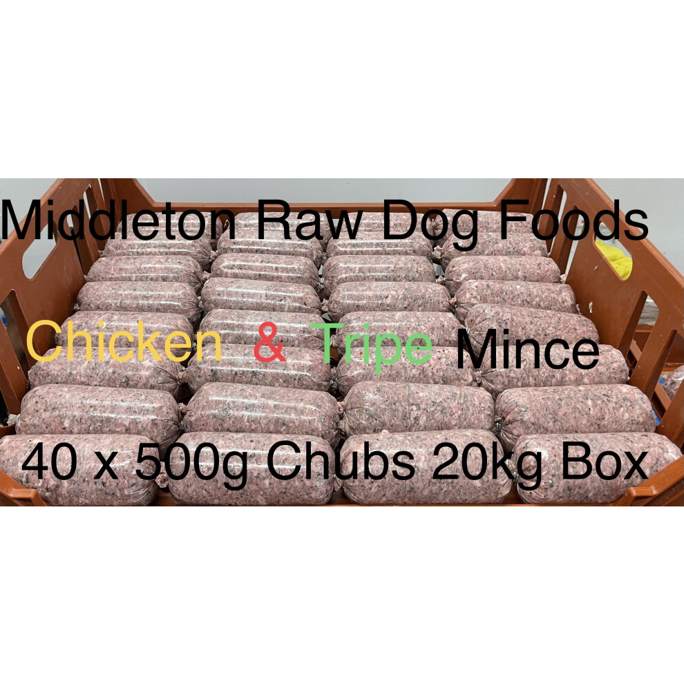 Middleton Raw Dog Food Frozen Minced Tripe & Chicken 40X500g Bags/Blocks 20Kg Box Green