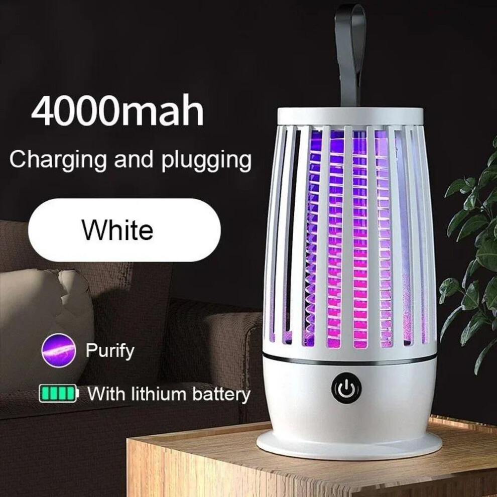 (White-with Battery 2PCS) 2pcs Portable Electric Mosquito Killer Lamp Rechargeable Fly Trap Zapper Insect Killer Repellent Bedroom Outdoor Anti Mosquito Trap