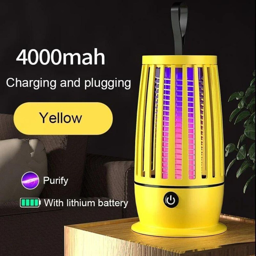 (Yellow-with Battery 1PC) 2pcs Portable Electric Mosquito Killer Lamp Rechargeable Fly Trap Zapper Insect Killer Repellent Bedroom Outdoor Anti Mosquito Trap