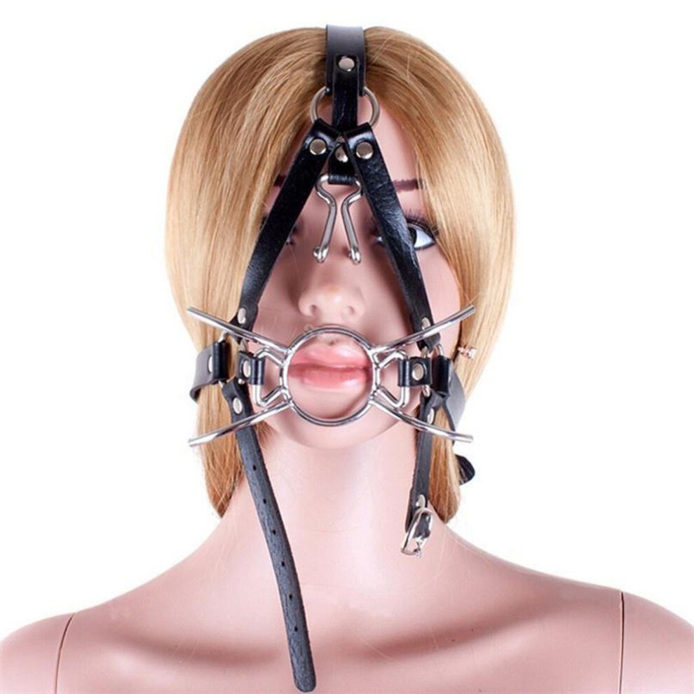 (as photo) Pvc Leather Harness  Open Mouth Gag Nose Hook Bdsm Slave
