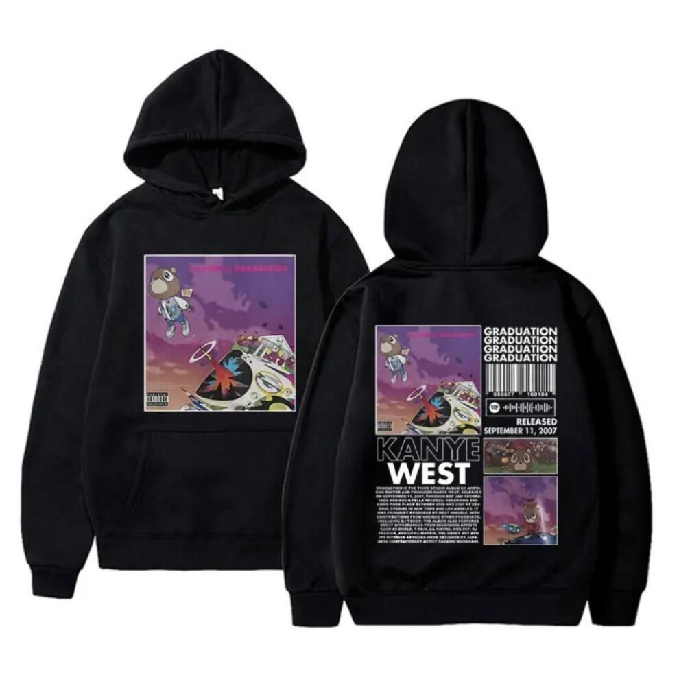 (black, S) Rapper Kanye West Graduation Printed Hoodie Men's Cool Streetwear Popular Hip Hop Casual Sweatshirt Oversized Casual Clothing