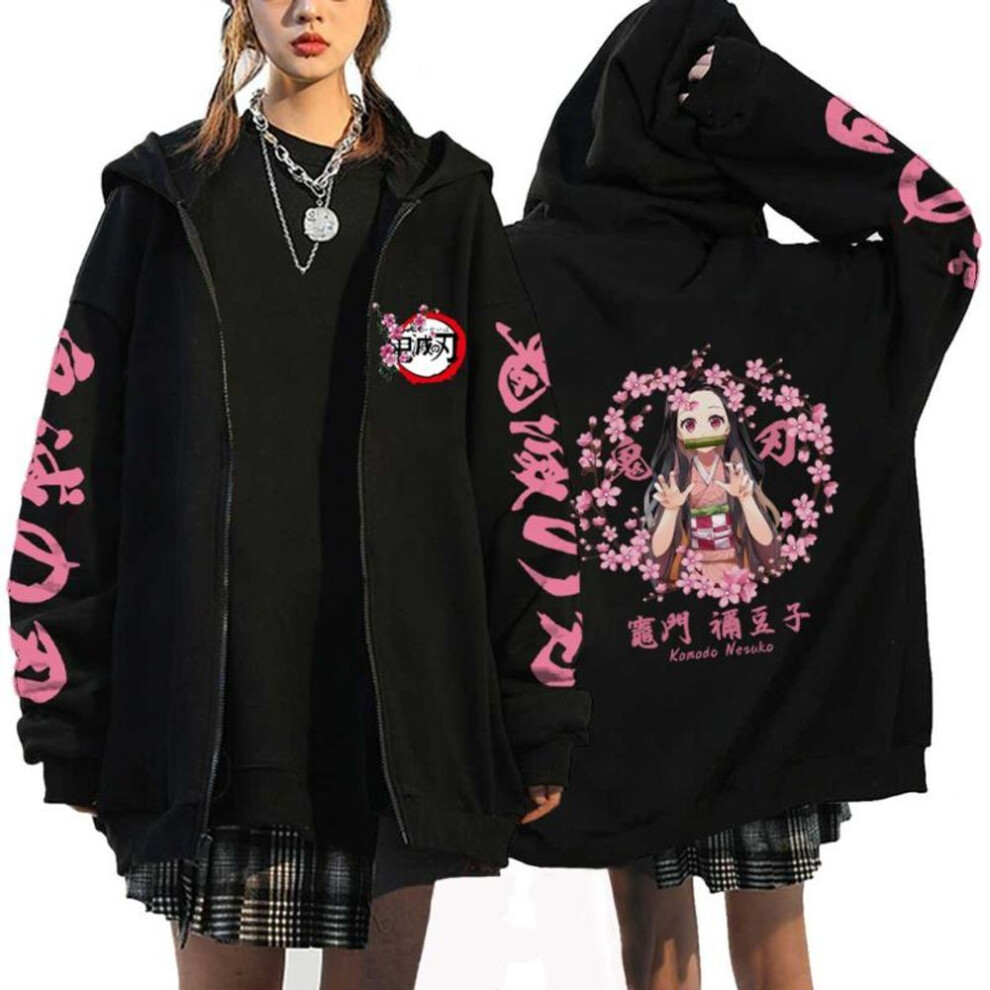 (as the picture, M) Anime Demon Slayer Hoodies Kamado Nezuko Print Zip Up Jacket Hip Hop Streetwear Sweatshirts Women Harajuku Casual Coats Y2K Tops